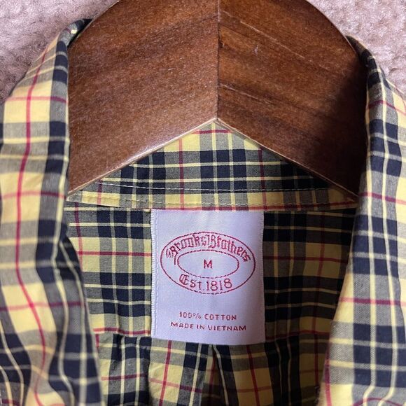 Brooks Brothers Shirt Mens Medium M Yellow/Navy Plaid Button‎ Down Cotton Casual - Picture 4 of 9